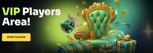 Banner for VIP-spillerområde med luksuriøs stol og knappen Start Playing